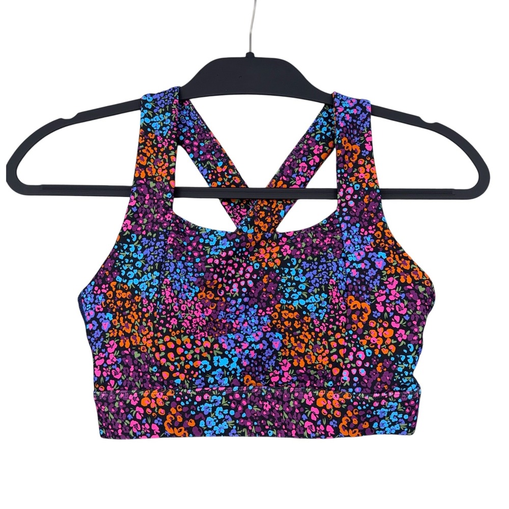 SSYS The Label Women‎ XS Floral Print Criss Cross Back Sports Bra Crop Top